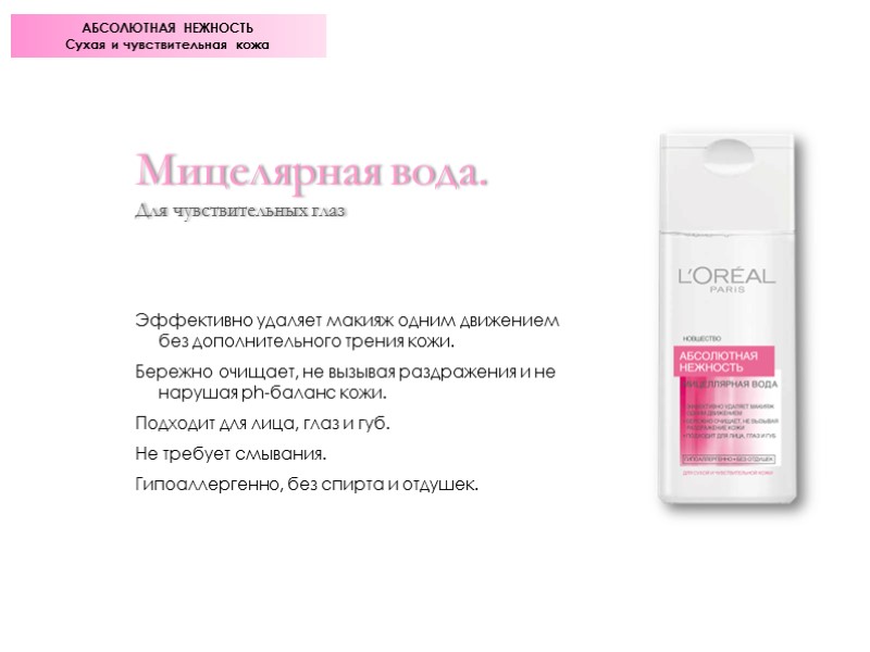 Мицелярная вода.  Для чувствительных глаз    Эффективно удаляет макияж одним движением